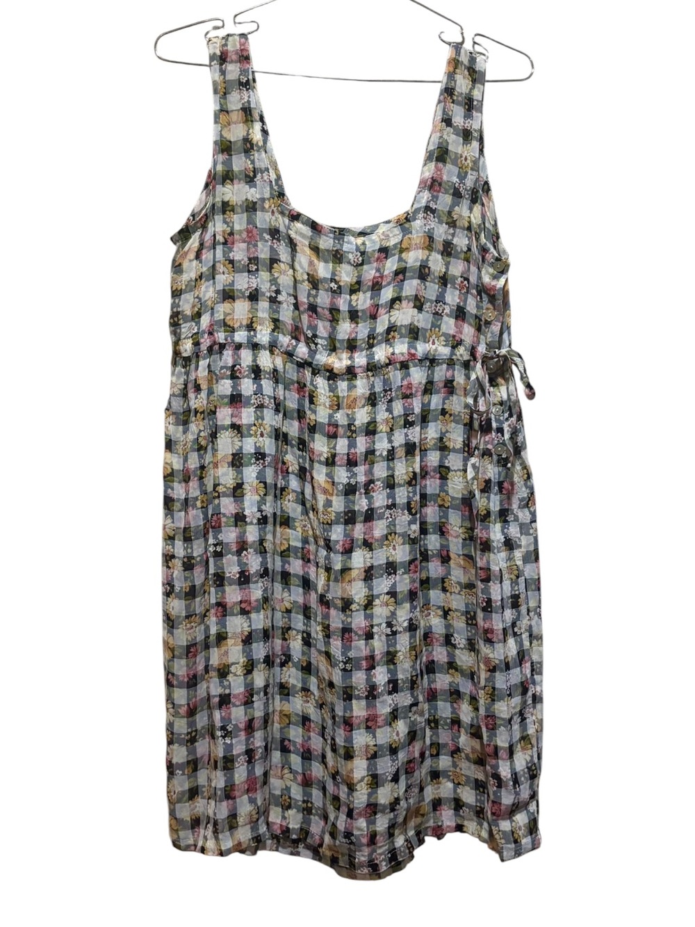 Johnny Was Oversized Floral Gingham Sleeveless Sheer Mini Shift Dress Size XS